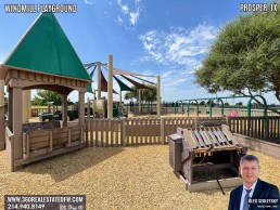 Windmill Playground in Prosper Texas features numerous play structures and splashpad.