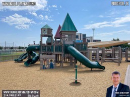 Windmill Playground in Prosper Texas features numerous play structures and splashpad.