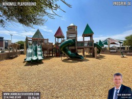 Windmill Playground in Prosper Texas features numerous play structures and splashpad.