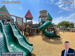 Windmill Playground in Prosper Texas features numerous play structures and splashpad.