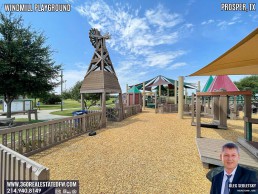 Windmill Playground in Prosper Texas features numerous play structures and splashpad.