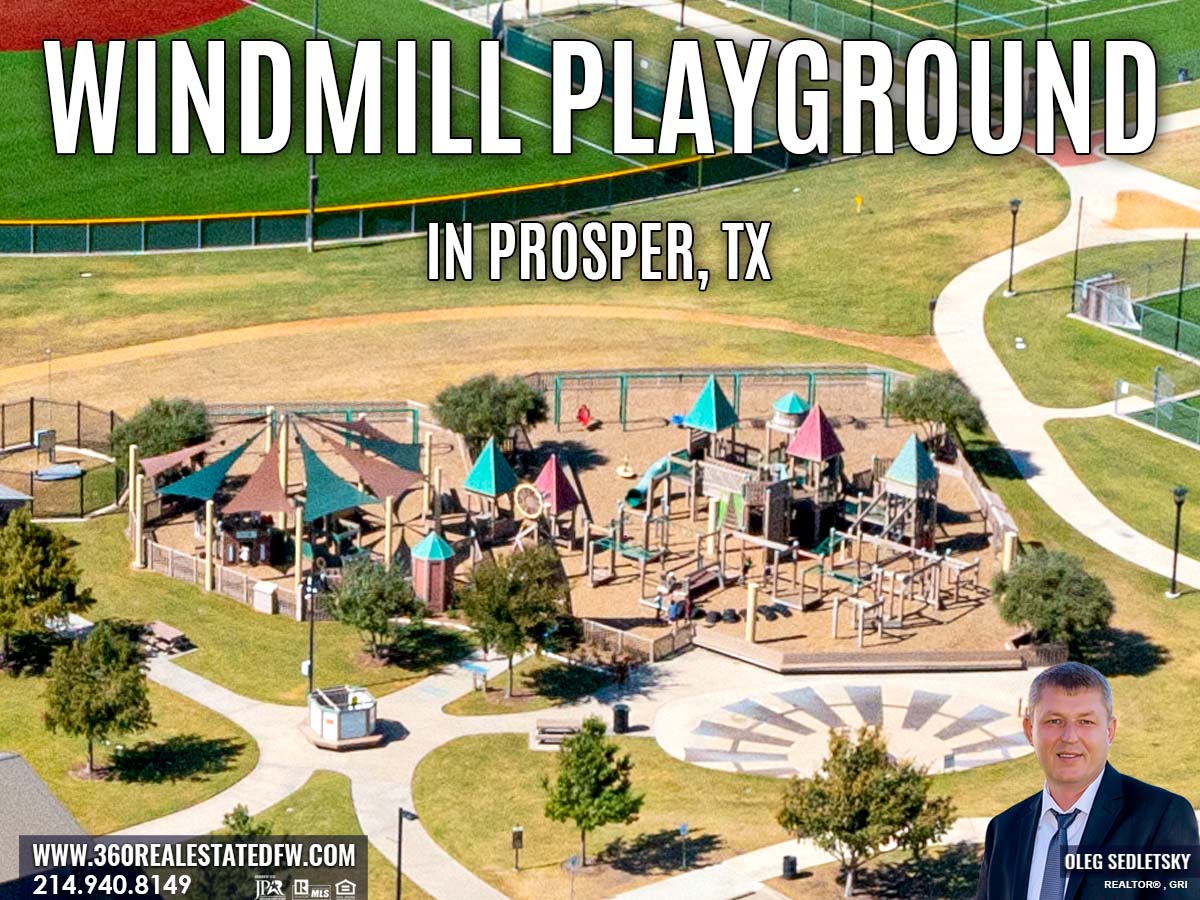 Windmill Playground in Prosper Texas features numerous play structures and splashpad.