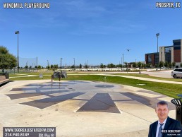 Windmill Playground in Prosper Texas features numerous play structures and splashpad.