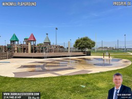 Windmill Playground in Prosper Texas features numerous play structures and splashpad.