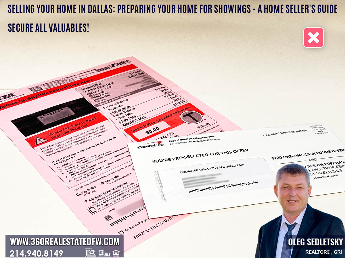 Selling your home in Dallas: Preparing Your Home for Showings - Secure All Valuables such as mail and documents