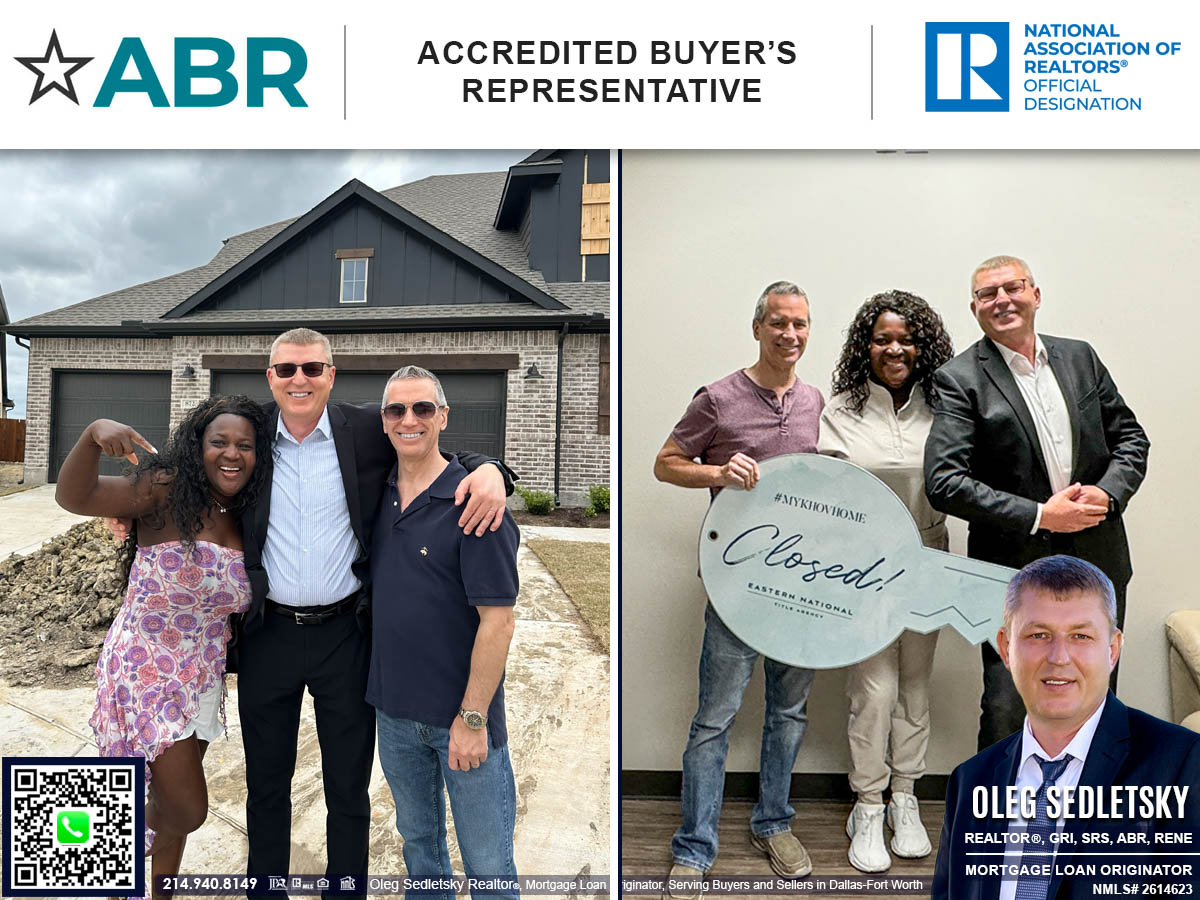 Oleg Sedletsky, a distinguished Realtor in Dallas-Fort Worth, holds numerous real estate designations and certifications (including ABR), showcasing his commitment to excellence and expertise in the field.