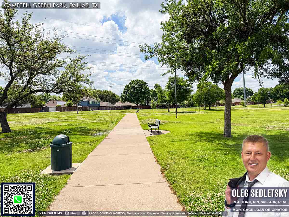 Campbell Green Park in Dallas, TX | Tennis Courts, Playground, splash pad, basketball court, soccer fields, Volleyball Court, and benches