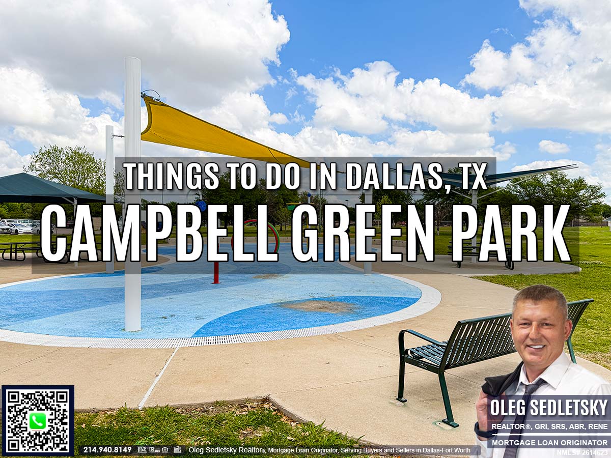 Campbell Green Park in Dallas, TX | Tennis Courts, Playground, splash pad, basketball court, soccer fields, Volleyball Court, and benches