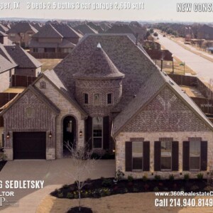 New Construction Home in Prosper, TX. Aerial Photos. Contact Oleg Sedletsky REALTOR - 214.940.8149 - www.360RealEstateDFW.com - JP & Associates Realtors 3 Beds, 2.5 Baths, 3 Car Garage, 2660 sqft Note! Information provided is deemed reliable, but is not guaranteed and should be independently verified. Price and Home Availability is subject to change without notice. Square footages are approximate.