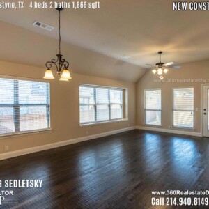 New Construction Home in Van Alstyne, TX Contact Oleg Sedletsky REALTOR - 214.940.8149 - www.360RealEstateDFW.com - JP & Associates Realtors 4 Beds, 2 Baths, 2 Car Garage, 1866 sqft Note! Information provided is deemed reliable, but is not guaranteed and should be independently verified. Price and Home Availability is subject to change without notice. Square footages are approximate.