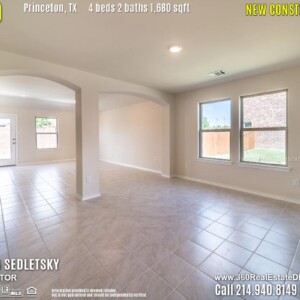 New Construction Home in Princeton, TX. April 2019. Contact Oleg Sedletsky REALTOR - 214.940.8149 - www.360RealEstateDFW.com - JP & Associates Realtors $220,990 1story, 4 Beds, 2 Baths, 2 Car Garage, 1680 sqft Note! Information provided is deemed reliable, but is not guaranteed and should be independently verified. Price and Home Availability is subject to change without notice. Square footages are approximate.